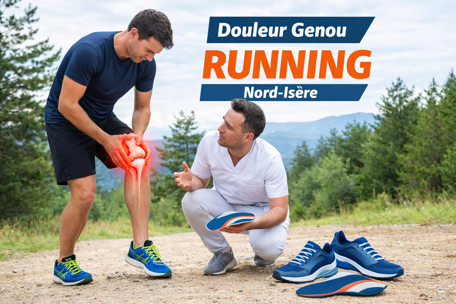 Coureur souffrant d’une douleur au genou en running en Nord-Isère avec podologue proposant des semelles orthopédiques sport