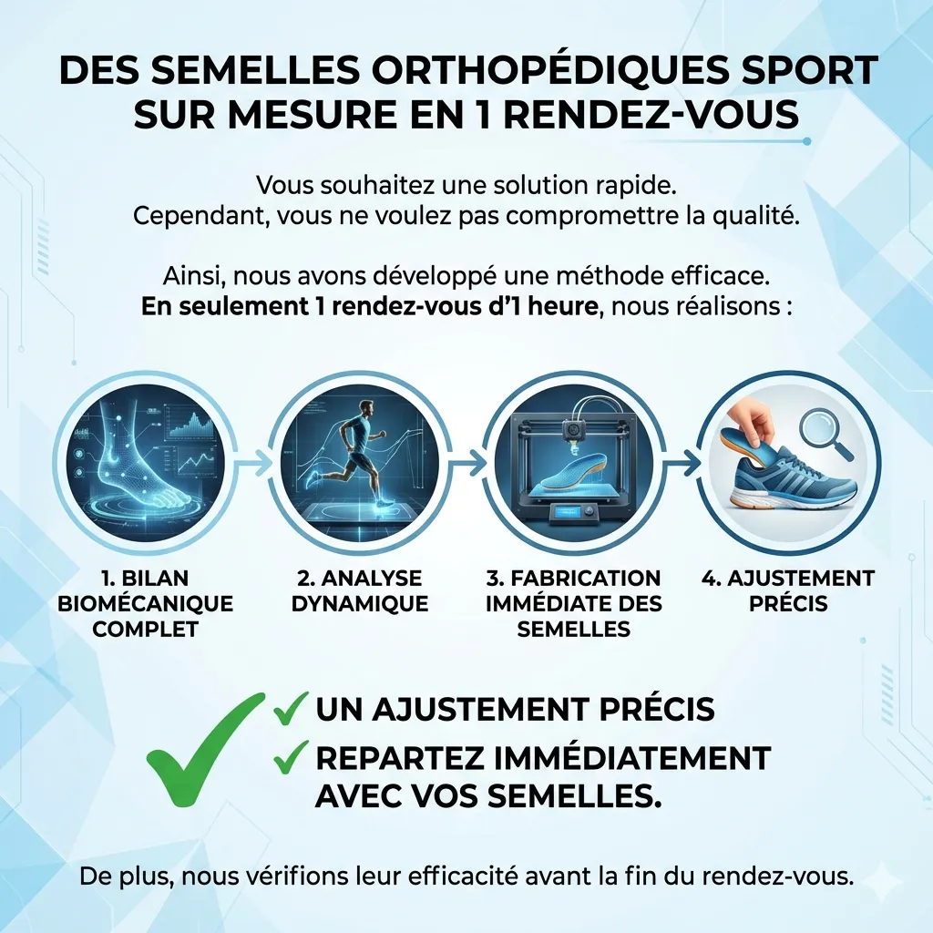 Semelles orthopédiques sport Nord-Isère réalisées en 1 rendez-vous avec analyse biomécanique et fabrication sur mesure