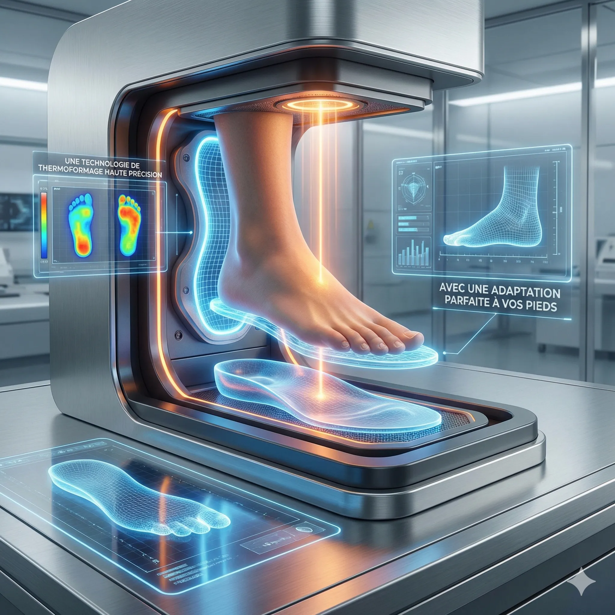 Semelles orthopédiques sport thermoformées avec adaptation précise à la morphologie du pied et analyse biomécanique